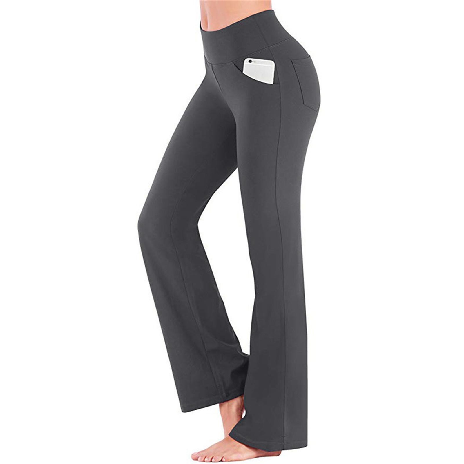 Bootcut-Yogahose für Damen mit Taschen, hohe Taille, Sweat-Boot-Hose, 4 Taschen, Arbeitshose, Schlag-Leggings für Damen XXL graue von Joom DACH