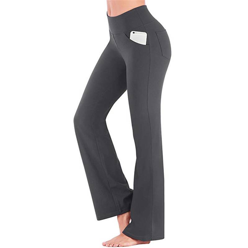 Bootcut-Yogahose für Damen mit Taschen, hohe Taille, Sweat-Boot-Hose, 4 Taschen, Arbeitshose, Schlag-Leggings für Damen XXL graue von Joom DACH