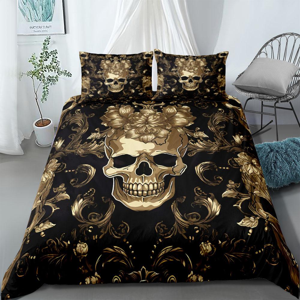 Botanischer Garten Gothic Schädel Bettwäsche Set Einzelbett Twin Doppelbett Queen King Cal King Größe Bettwäsche Set 135x200cm von Joom DACH