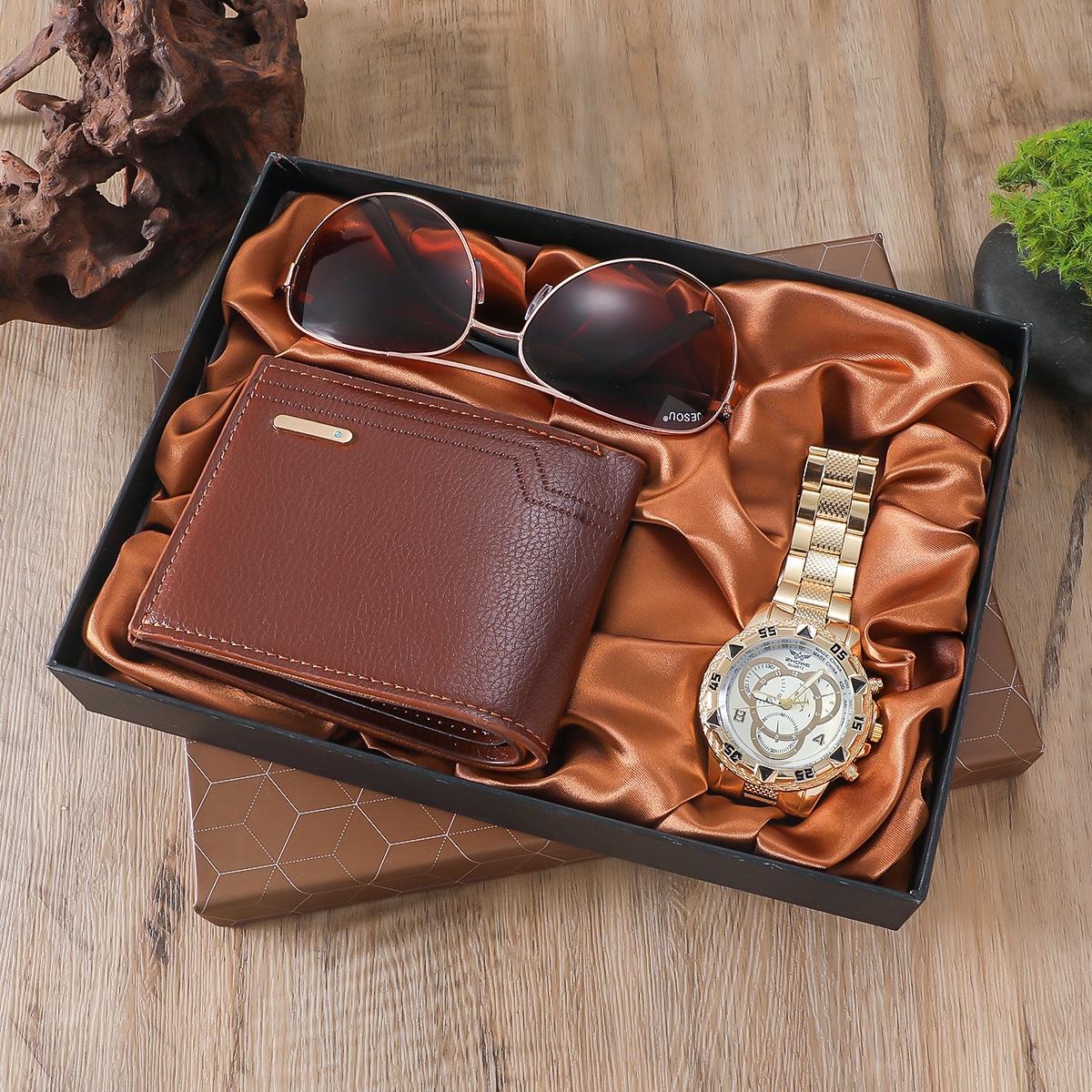 Boutique-Geschenkset: Gürtel, Brieftasche, Krawatte, Quarz-Armbanduhr mit großem Zifferblatt, Zufällige Manschettenknöpfe & Krawatte von Joom DACH