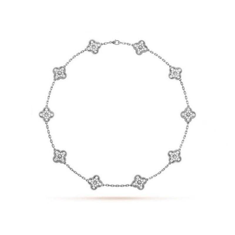 Boutique Zehn Blumen Halskette Doppelseitige vierblättrige Kleeblatt Schlüsselbeinkette Luxuriöse Hochwertige Damen Halskette von Joom DACH