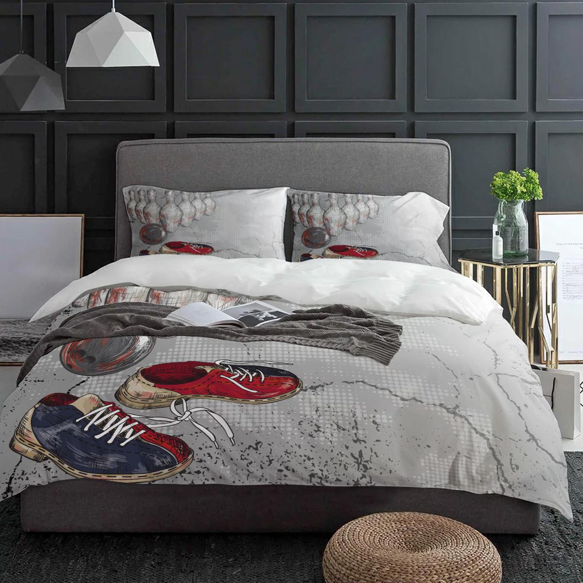 Bowling Sport Bettwäsche Set 3-teilig Jungen Mädchen Bettbezug Kissenbezug Kinder Erwachsene Bettdeckenbezug Doppelbett Set Heimtextil EU single(135x200cm) von Joom DACH