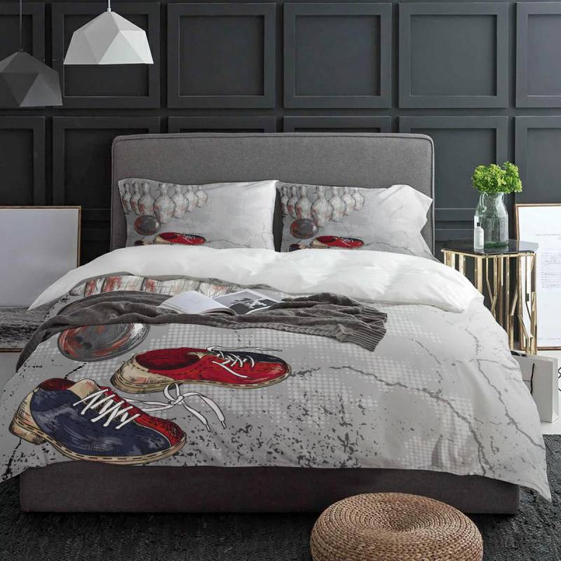 Bowling Sport Bettwäsche Set 3-teilig Jungen Mädchen Bettbezug Kissenbezug Kinder Erwachsene Bettdeckenbezug Doppelbett Set Heimtextil EU single(135x200cm) von Joom DACH