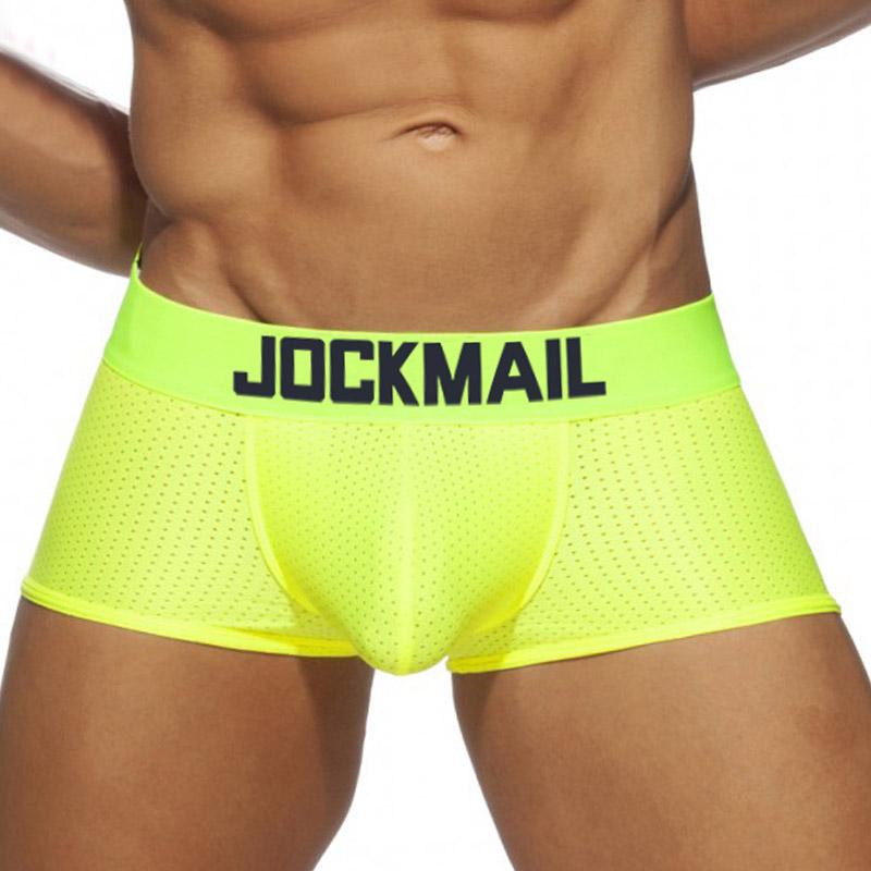 Boxer JOCKMAL Nylon Mesh Atmungsaktive Herren Unterwäsche Niedrige Taille Neon Farbe Mode Trunks Sport Unterhose JM465 L gelb von Joom DACH