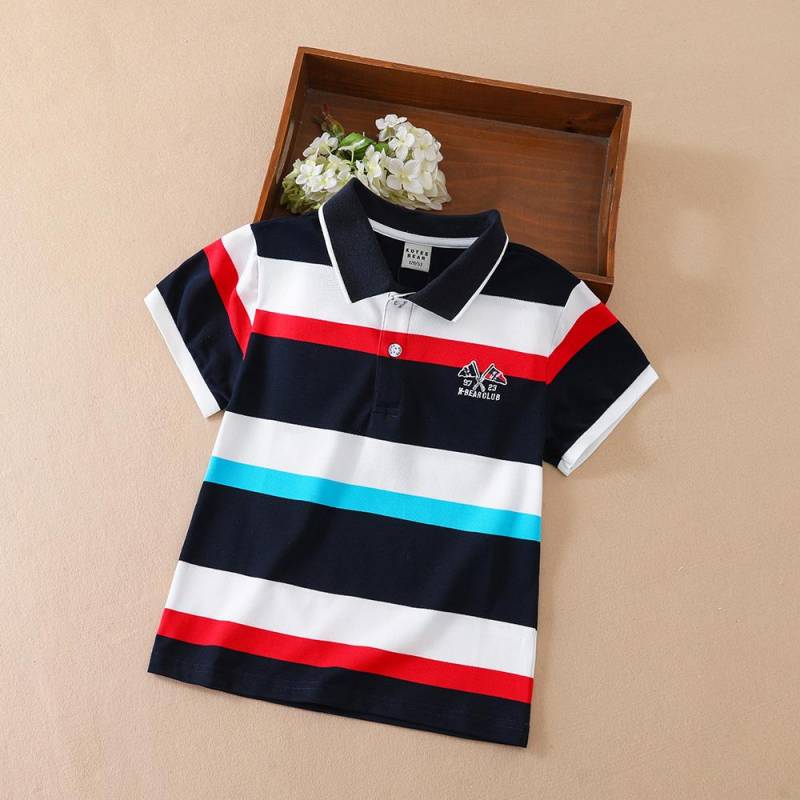 Lässiges Polo-Shirt für Jungen, gestreift, kurzärmelig, atmungsaktiv, aus Baumwollmischung, Kinder-Sommerkleidung 150 navy blau von Joom DACH