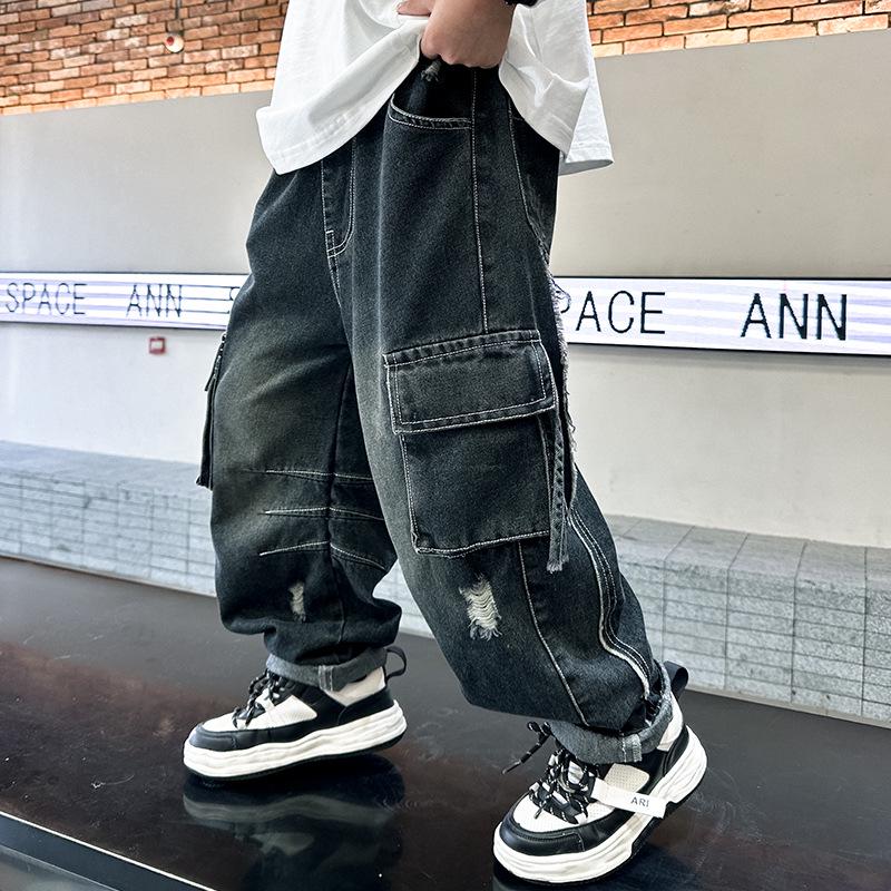 Jungen Casual Frühling & Herbst 2025 Jeans - Stilvolle Arbeitshosen für Kinder 140 cm schwarz von Joom DACH