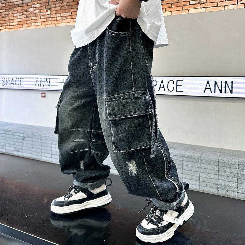 Jungen Casual Frühling & Herbst 2025 Jeans - Stilvolle Arbeitshosen für Kinder 140 cm schwarz von Joom DACH