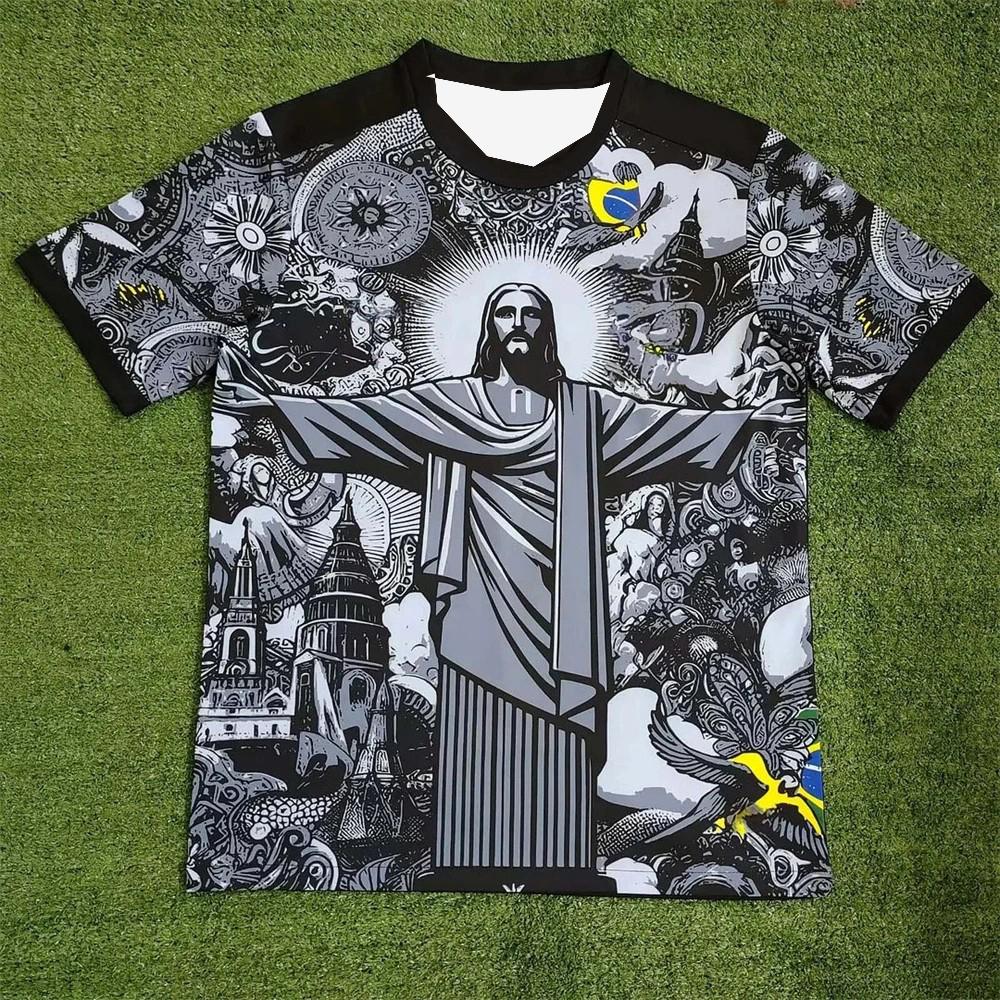 Brasil Jesus Sonderedition Fußballtrikot T-Shirt 2025 Sommer Neue Mode Sport T-Shirt Herren- und Damen-Trainingsshirt Top XL von Joom DACH