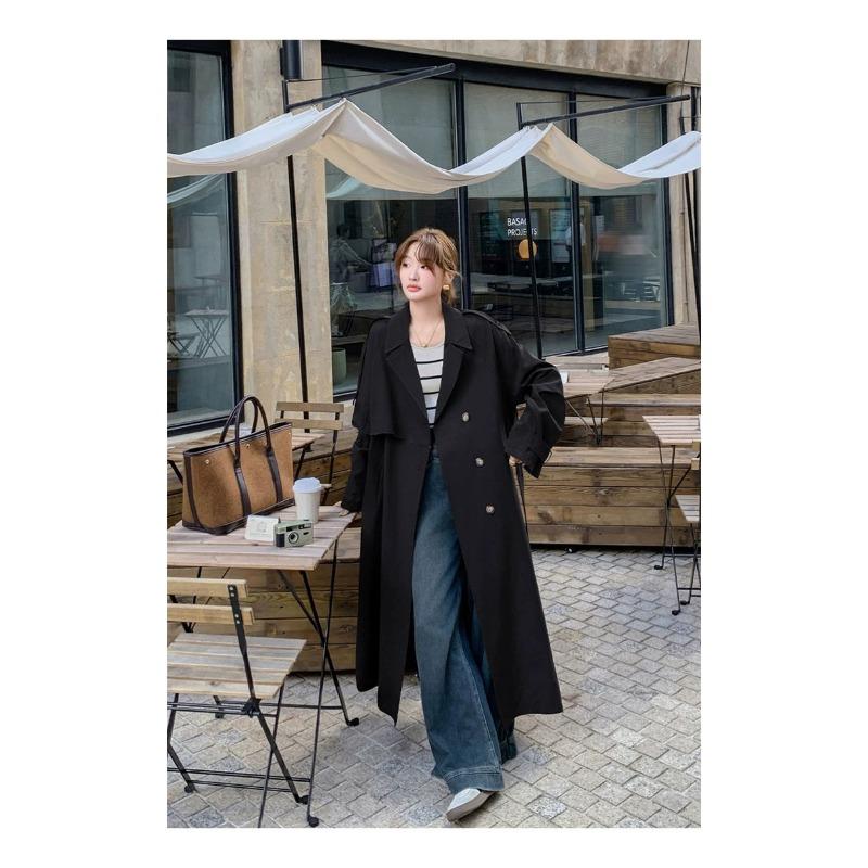 Brauner langer Trenchcoat Damen Neuer Frühling und Herbst Lässiger Mantel im britischen Stil XL von Joom DACH