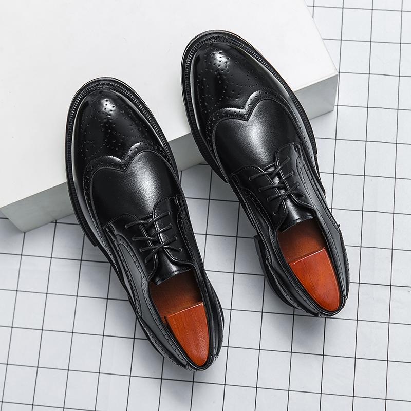 Braunes Leder Herren Schwarzleder Mann Formell Klassisch Brogue Business Schuhe Chaussure Homme Mode Geruchshemmend Plateau 38 schwarz von Joom DACH