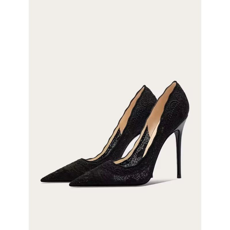 Braut Weiß Spitze Stilettos Hohe Absätze Damen Party Spitzschuh Mesh Flache Pumps Luxus Design Leder Offizielle Hochzeitsschuhe 38 schwarz von Joom DACH