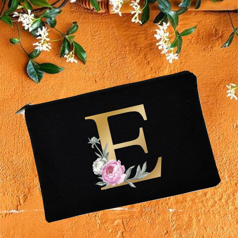 Brautjungfern-Make-up-Taschen, Blumen-Alphabet-Druck, Kosmetiketui, Braut-Party-Make-up-Beutel, Notwendigkeiten, Damen-Einkaufstasche, Hochzeitsgeschenke von Joom DACH
