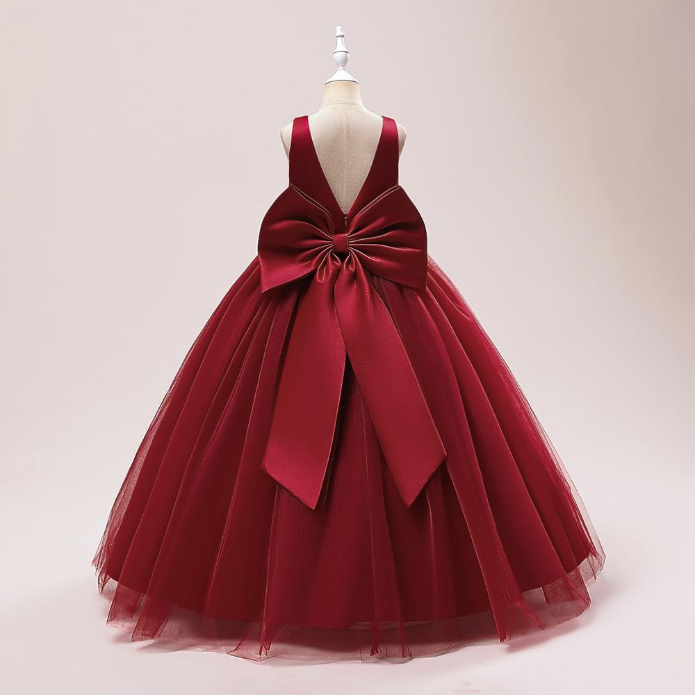 Brautjungfernkleid für Mädchen mit großer Schleife, lang, weiß, für Hochzeit, Party, Abschlussball, Festzug, Prinzessinnenkleider, Erstkommunion, formelles Geburtstags-Ballkleid 12 dunkelrote von Joom DACH