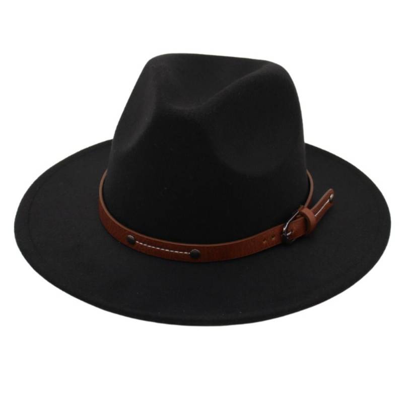 Breite Krempe Panama Kappe Mit Gürtel Schnalle Cowboy Kappe Mode Filz Fedora Hüte Männer Frauen schwarz von Joom DACH