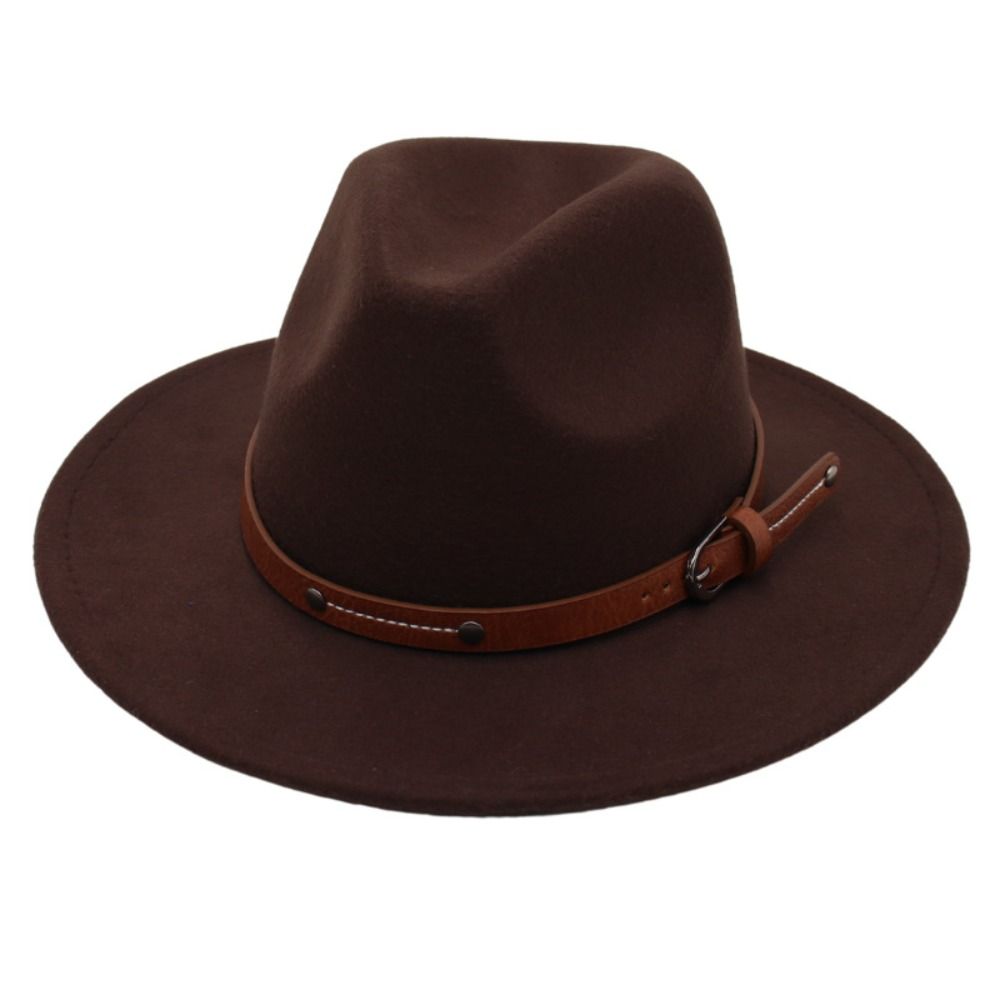 Breite Krempe Panama Kappe Mit Gürtel Schnalle Cowboy Kappe Mode Filz Fedora Hüte Männer Frauen kaffeebraun von Joom DACH