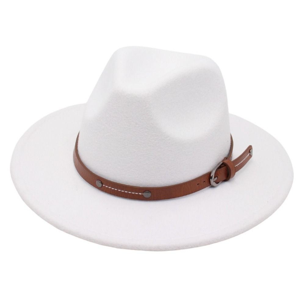 Breite Krempe Panama Kappe Mit Gürtel Schnalle Cowboy Kappe Mode Filz Fedora Hüte Männer Frauen weiß von Joom DACH