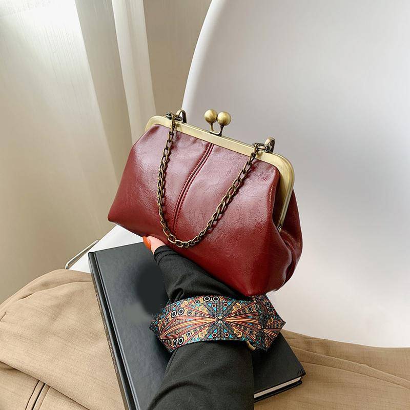 Breiter Riemen Vintage Mode PU Leder Tasche Damen Handtaschen Kette Tragetaschen Frauen Schulter Umhängetaschen Messenger Bags 23x7x15cm rot von Joom DACH