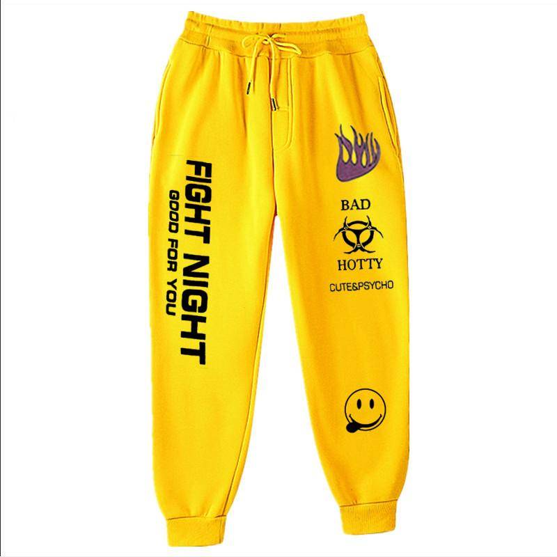 Brief Drucken Jogginghose Baggy Hosen Frauen Jogger Harajuku Breite Bein Bleistift Hose Lose Hohe Taille Schweiß Hosen Kampf Nacht XL gelb von Joom DACH