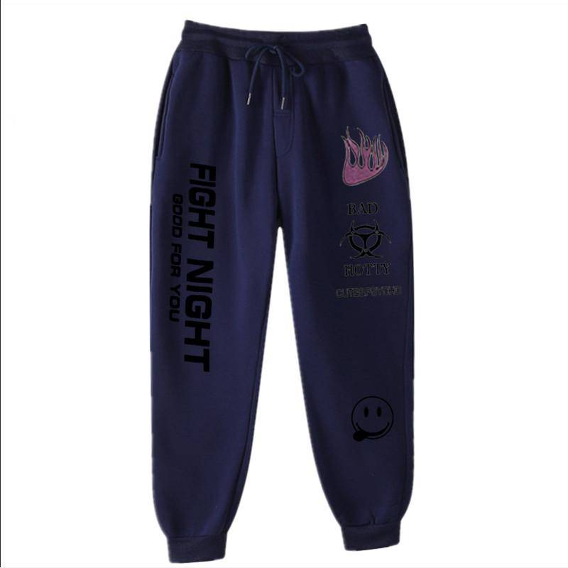 Brief Drucken Jogginghose Baggy Hosen Frauen Jogger Harajuku Breite Bein Bleistift Hose Lose Hohe Taille Schweiß Hosen Kampf Nacht XL navy blau von Joom DACH