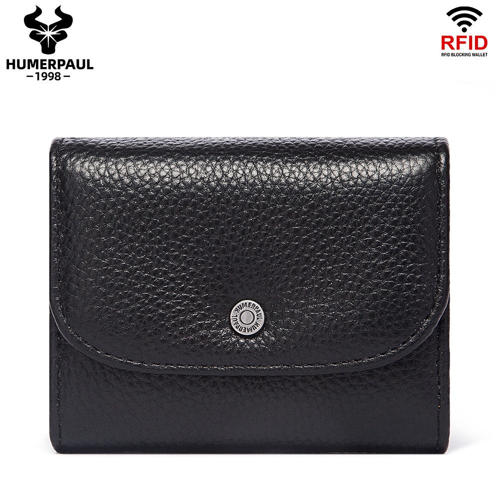 Brieftasche Damen Echtes Leder Kartenetui Rfid Münzgeldbörse Schlanke Brieftasche Kartenetui schwarz von Joom DACH