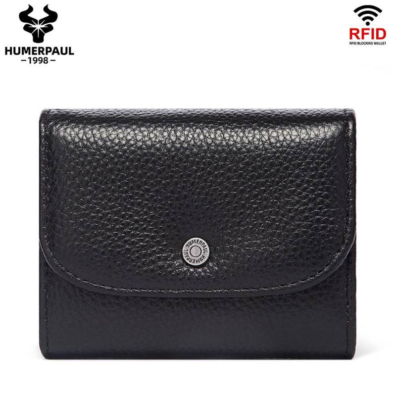 Brieftasche Damen Echtes Leder Kartenetui Rfid Münzgeldbörse Schlanke Brieftasche Kartenetui schwarz von Joom DACH