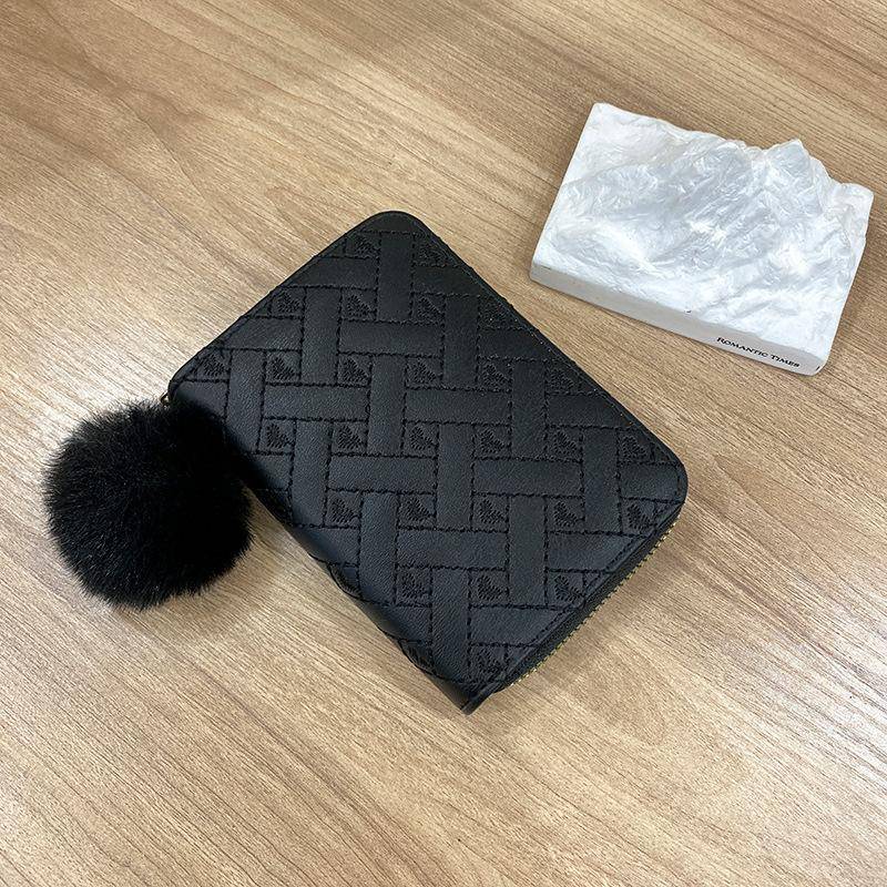 Brieftasche frauen Tasche Neue Kurze Frische und Süße Handtasche Hairball Liebe Brieftasche schwarz von Joom DACH