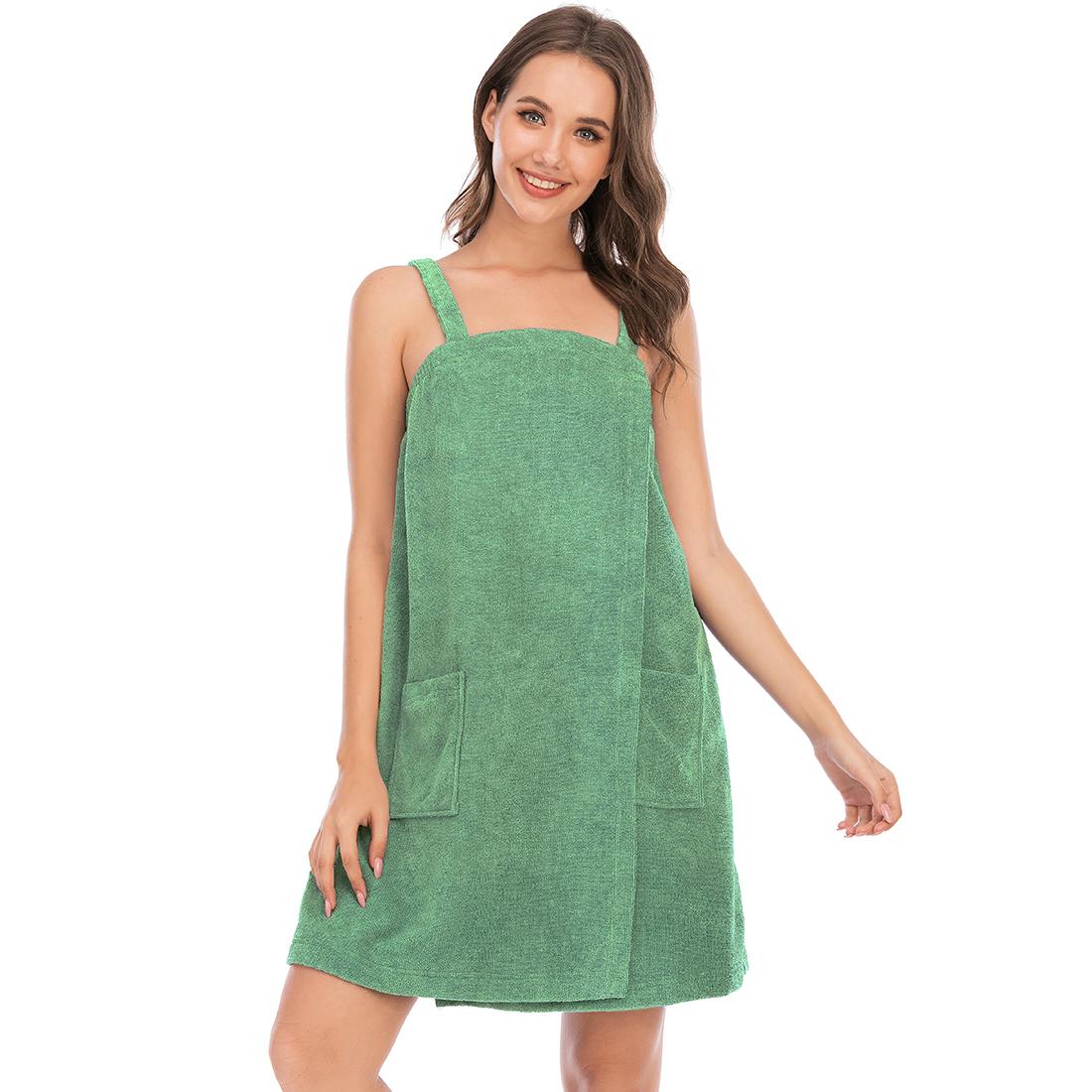 Bright Deer Damen-Bademantel aus Frottee, Spa, Badetuch, Bademantel mit Trägern, schnell trocknend, Frottee-Klettverschluss, elastischer Duschbademantel mit Stirnband, weich, für Fitnessstudio, Pool, Abdeckung L grün von Joom DACH