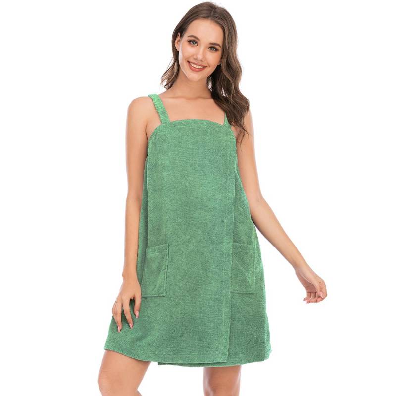 Bright Deer Damen-Bademantel aus Frottee, Spa, Badetuch, Bademantel mit Trägern, schnell trocknend, Frottee-Klettverschluss, elastischer Duschbademantel mit Stirnband, weich, für Fitnessstudio, Pool, Abdeckung L grün von Joom DACH