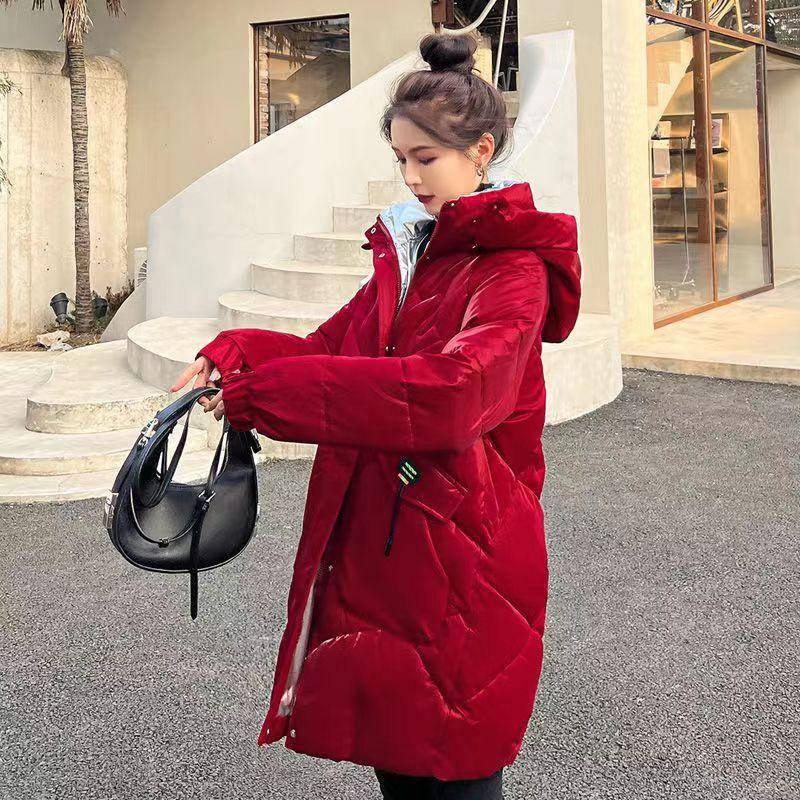 Bright Face Wash Free Daunenbaumwoll-gefütterte Jacke für Damen, mittellang, koreanische Version, lockerer Wintermantel, wattierte Baumwolle, neuer Trend XXL rot von Joom DACH