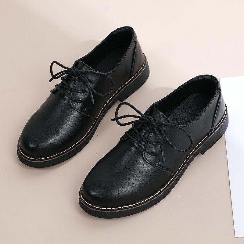 Britischer Stil Damen Oxford Flats Schuhe Leder Schwarz Büro Business Student Mädchen Schuhe Schnürschuhe 39 von Joom DACH