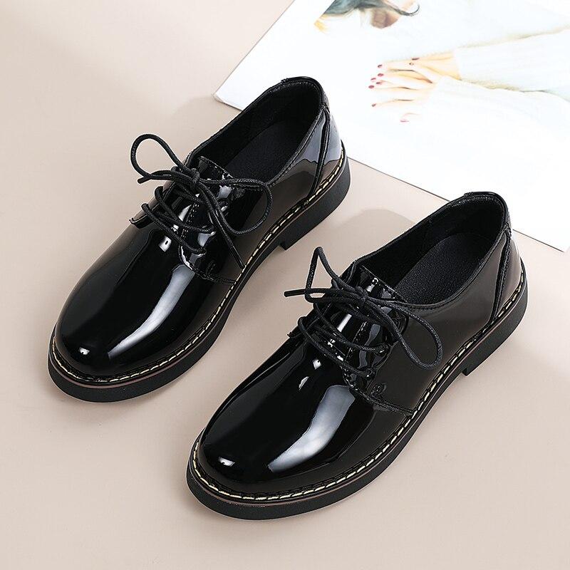 Britischer Stil Damen Oxford Flats Schuhe Leder Schwarz Büro Business Student Mädchen Schuhe Schnürschuhe 39 von Joom DACH