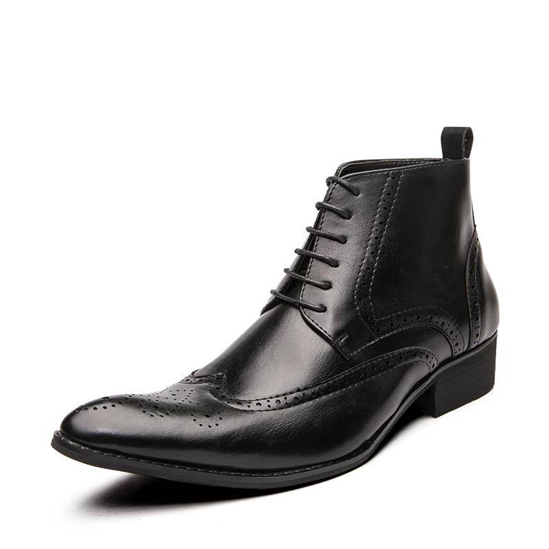 Britischer Stil Herren Brogue Schuhe mit hoher Spitze Vintage Leder Chelsea Boots Schnürschuhe Herbst Winter Arbeitsschuhe Stiefeletten Herren 45 von Joom DACH
