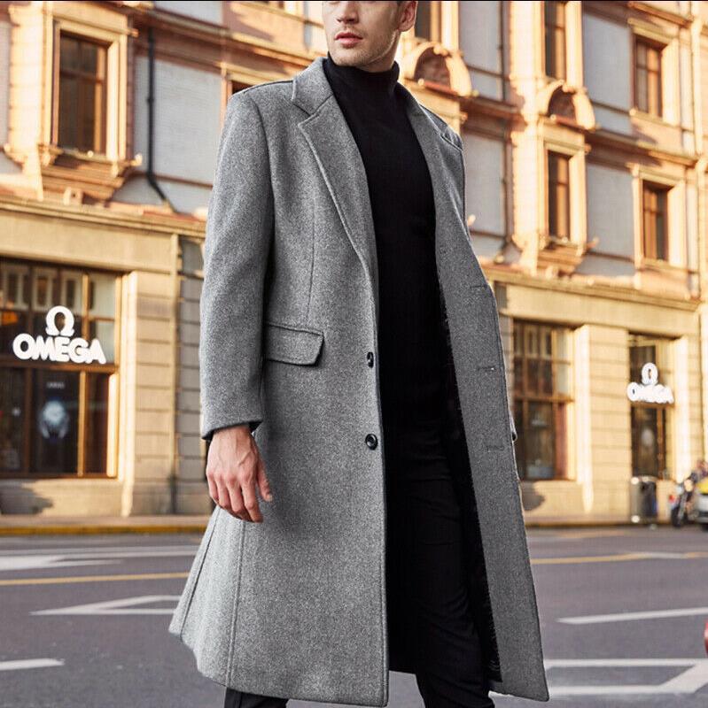 Britischer Stil Langer Woll-Trenchcoat Herren Winter Herren Kaschmirmantel Slim Fit Extra langer Mantel Windjacke M grau von Joom DACH