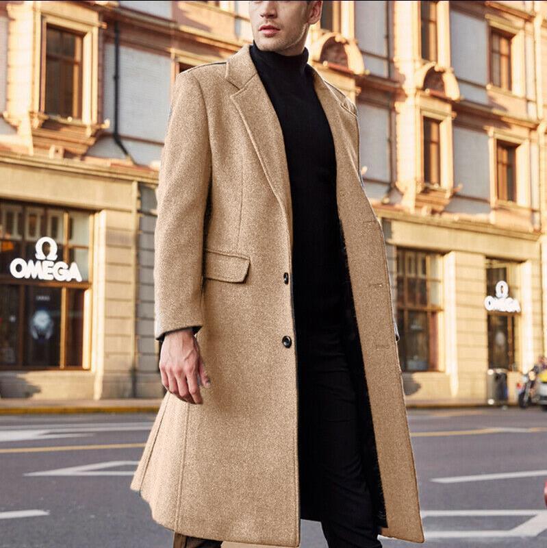 Britischer Stil Langer Woll-Trenchcoat Herren Winter Herren Kaschmirmantel Slim Fit Extra langer Mantel Windjacke XL khaki von Joom DACH