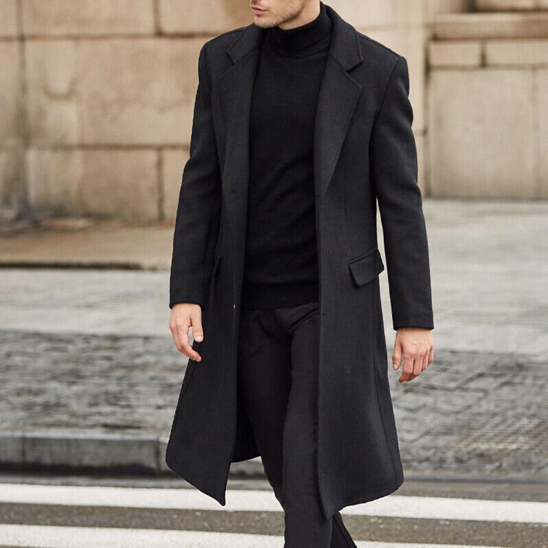 Britischer Stil Langer Woll-Trenchcoat Herren Winter Herren Kaschmirmantel Slim Fit Extra langer Mantel Windjacke XXL schwarz von Joom DACH