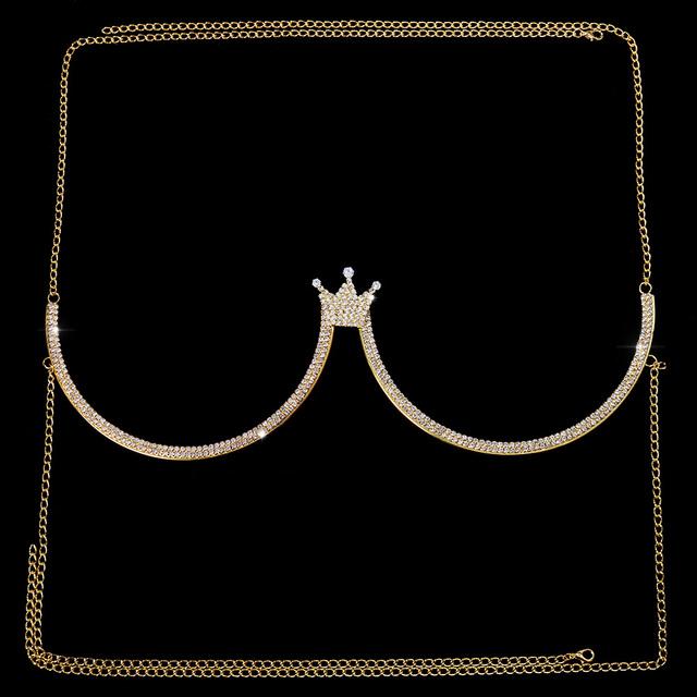 Brusthalterung Doppelanhänger Herz BH Kette Halskette Körperschmuck Strass Top Mode Geschenk Strand Bikini Bademode 2022 Damen China von Joom DACH