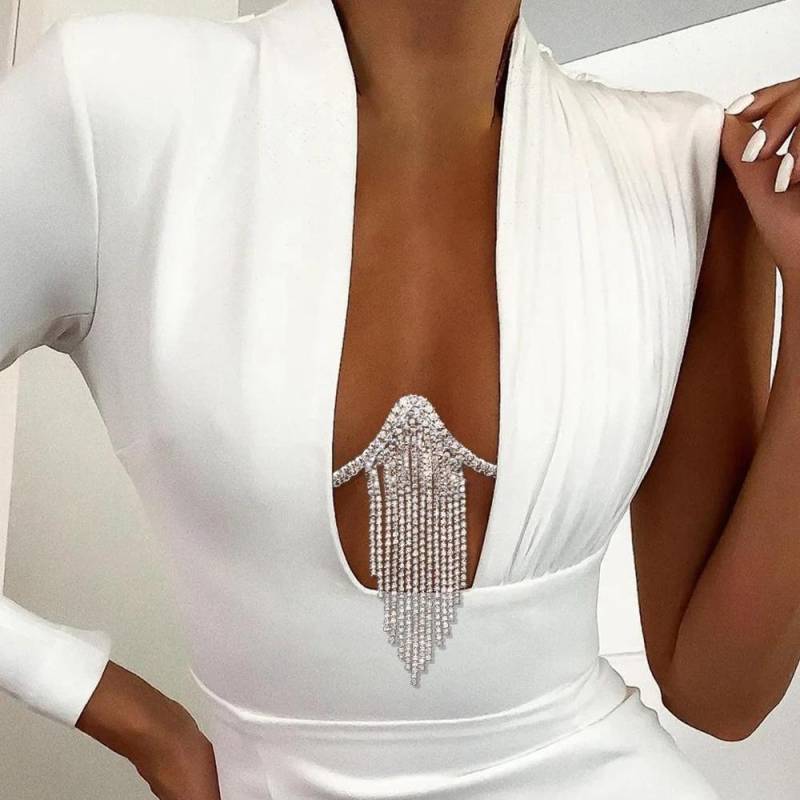 Brusthalterung Doppelanhänger Herz BH Kette Halskette Körperschmuck Strass Top Mode Geschenk Strand Bikini Bademode 2022 Damen China von Joom DACH