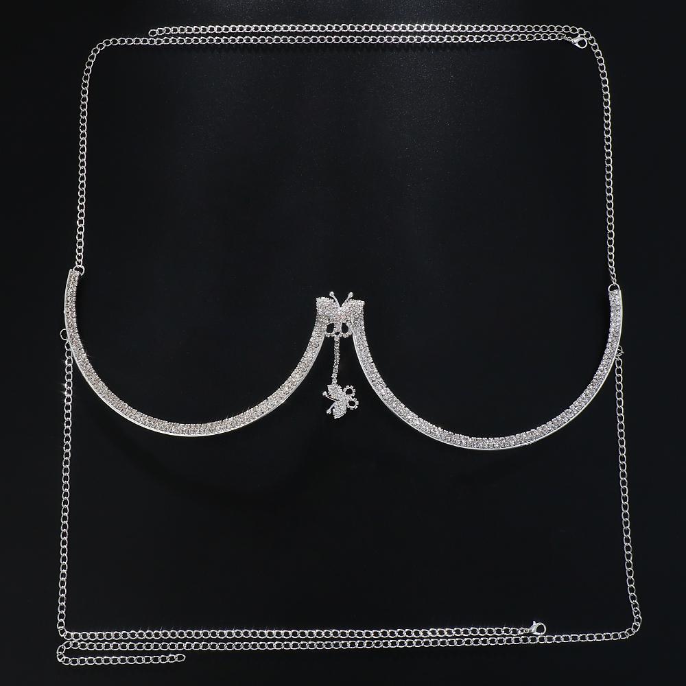 Brusthalterung Doppelanhänger Herz BH Kette Halskette Körperschmuck Strass Top Mode Geschenk Strand Bikini Bademode 2022 Damen China von Joom DACH