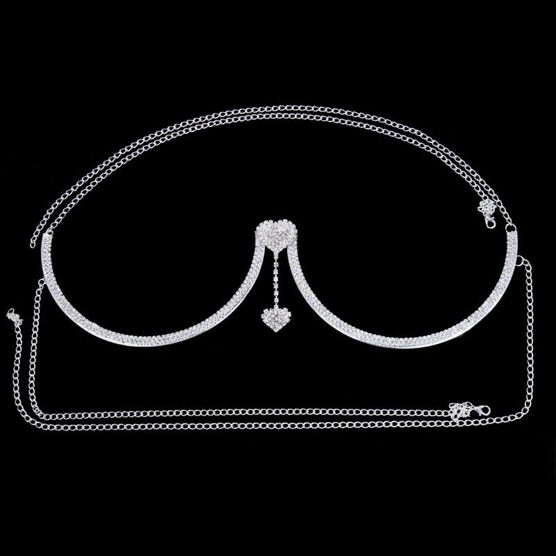 Brusthalterung Doppelanhänger Herz BH Kette Halskette Körperschmuck Strass Top Mode Geschenk Strand Bikini Bademode 2022 Damen China von Joom DACH
