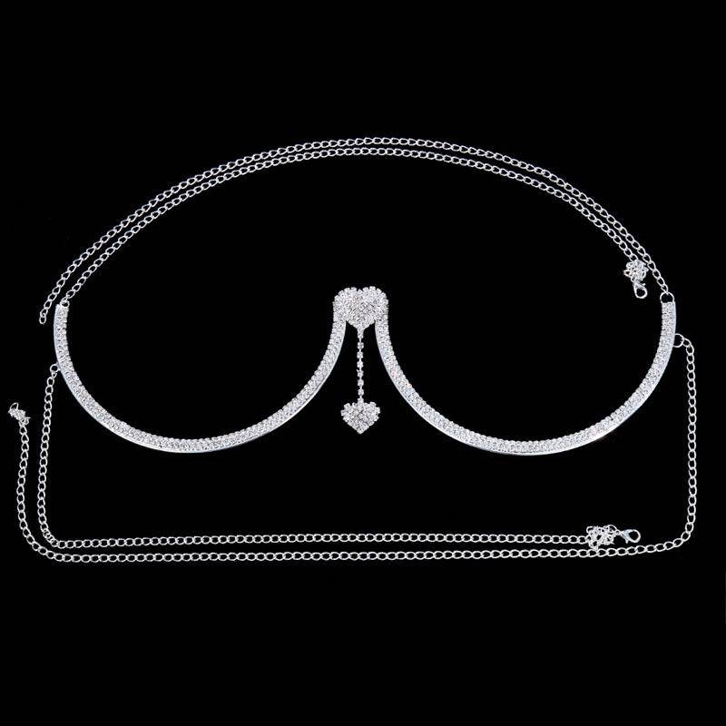 Brusthalterung Doppelanhänger Herz BH Kette Halskette Körperschmuck Strass Top Mode Geschenk Strand Bikini Bademode 2022 Damen China von Joom DACH