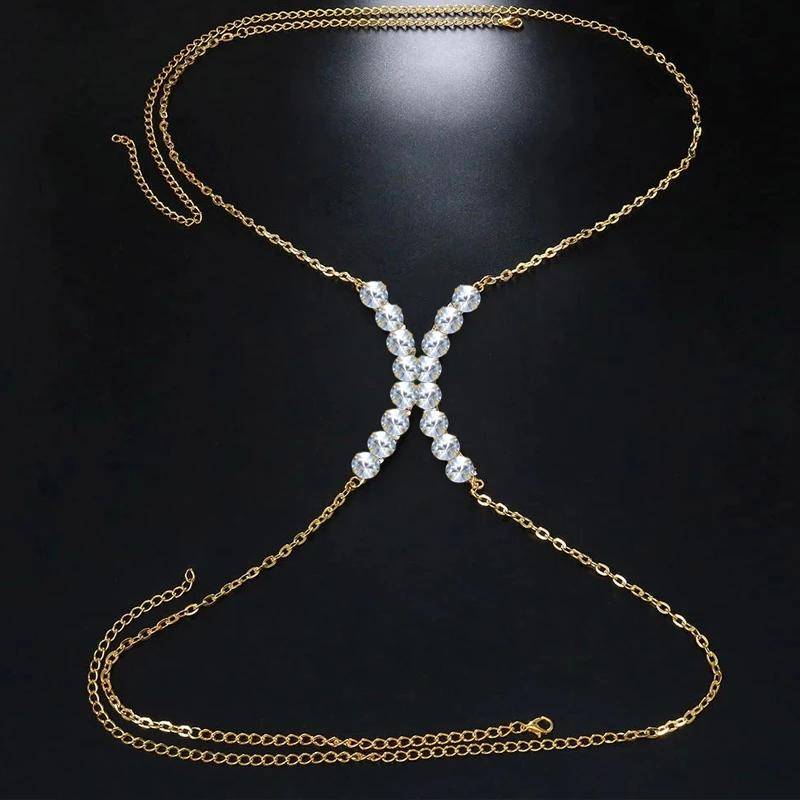 Brusthalterung Doppelanhänger Herz BH Kette Halskette Körperschmuck Strass Top Mode Geschenk Strand Bikini Bademode 2022 Damen China von Joom DACH