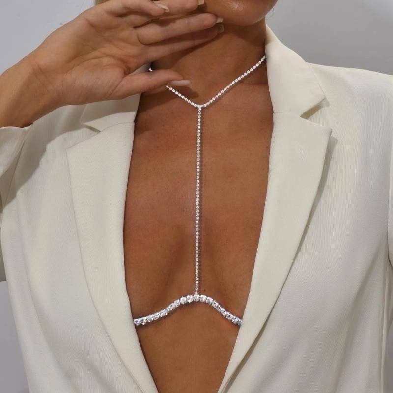 Brusthalterung Doppelanhänger Herz BH Kette Halskette Körperschmuck Strass Top Mode Geschenk Strand Bikini Bademode 2022 Damen China von Joom DACH