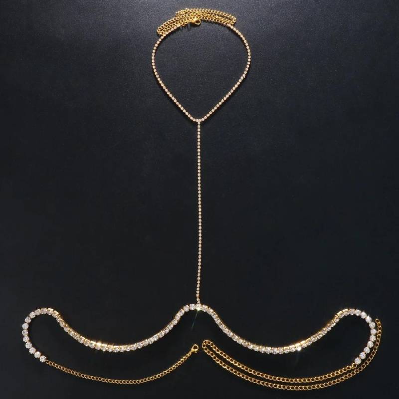 Brusthalterung Doppelanhänger Herz BH Kette Halskette Körperschmuck Strass Top Mode Geschenk Strand Bikini Bademode 2022 Damen China von Joom DACH