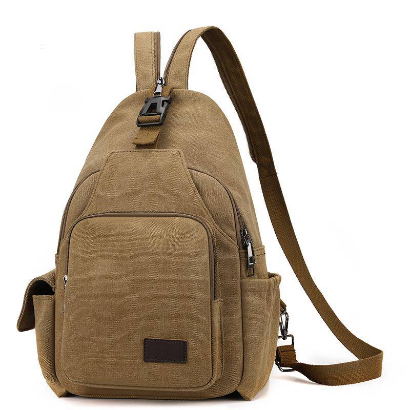 Brusttasche mit großem Fassungsvermögen Herren Mehrschichtige Canvas-Umhängetasche Multifunktionaler kleiner Rucksack kaffeebraun von Joom DACH