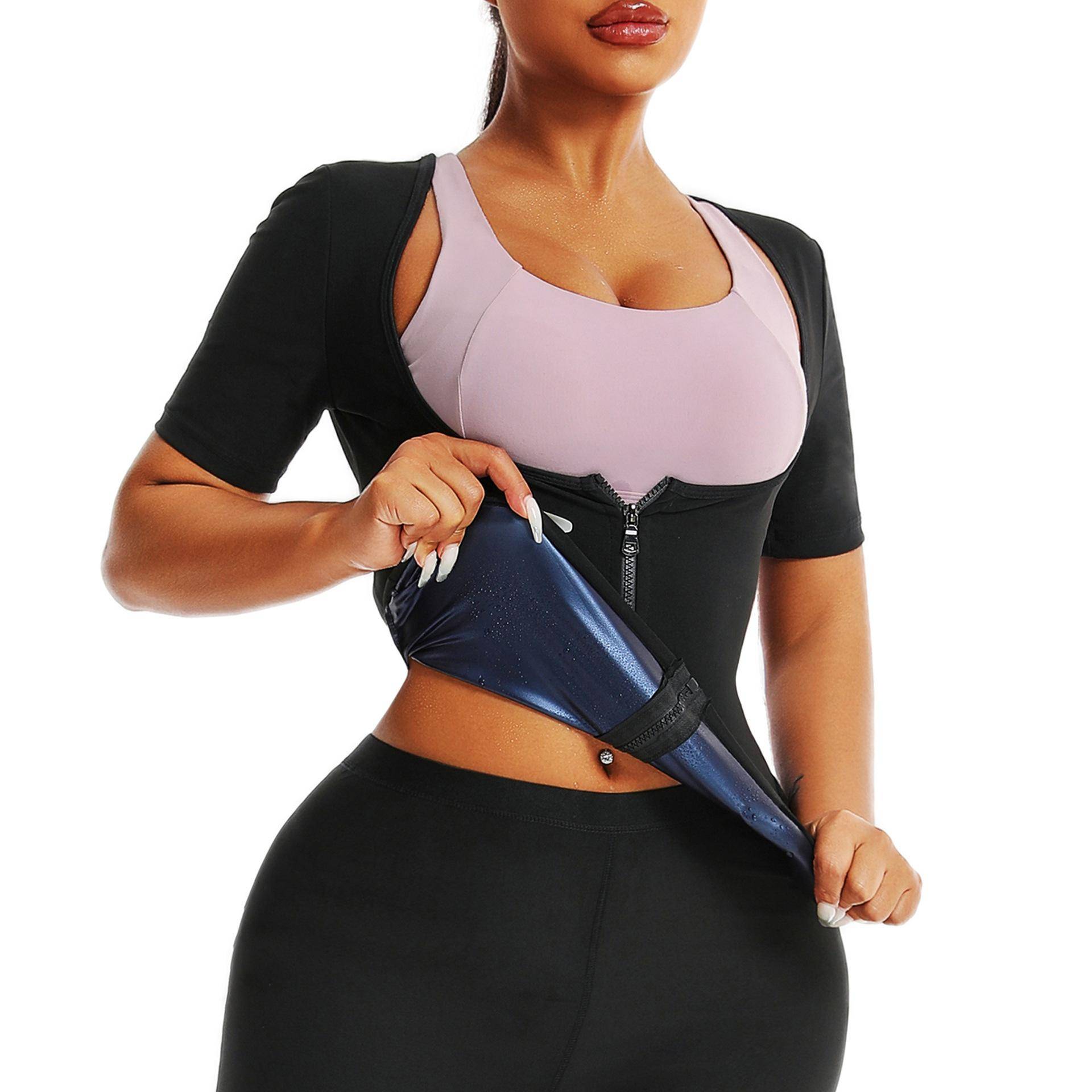 Brustunterstützung für Frauen, kurzärmelige Sportbekleidung, Yoga, Schweiß, Fitness, Kleidung, Korsett, Schwitzen, Shapewear 4XL/5XL von Joom DACH