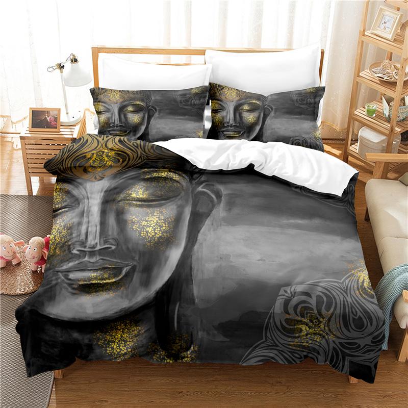 Buddha Statue Bettbezug Set 3D Digitaldruck Gold Queen King Size Bettwäscheset für Kinder Jungen Mädchen Polyester Bettdecke Set EU single(135x200cm) von Joom DACH