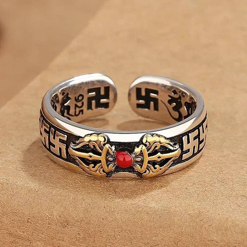 Buddhistisches Kreuz Symbol Offener Verstellbarer Ring Herren Punk Trend Alternativer Schmuck von Joom DACH