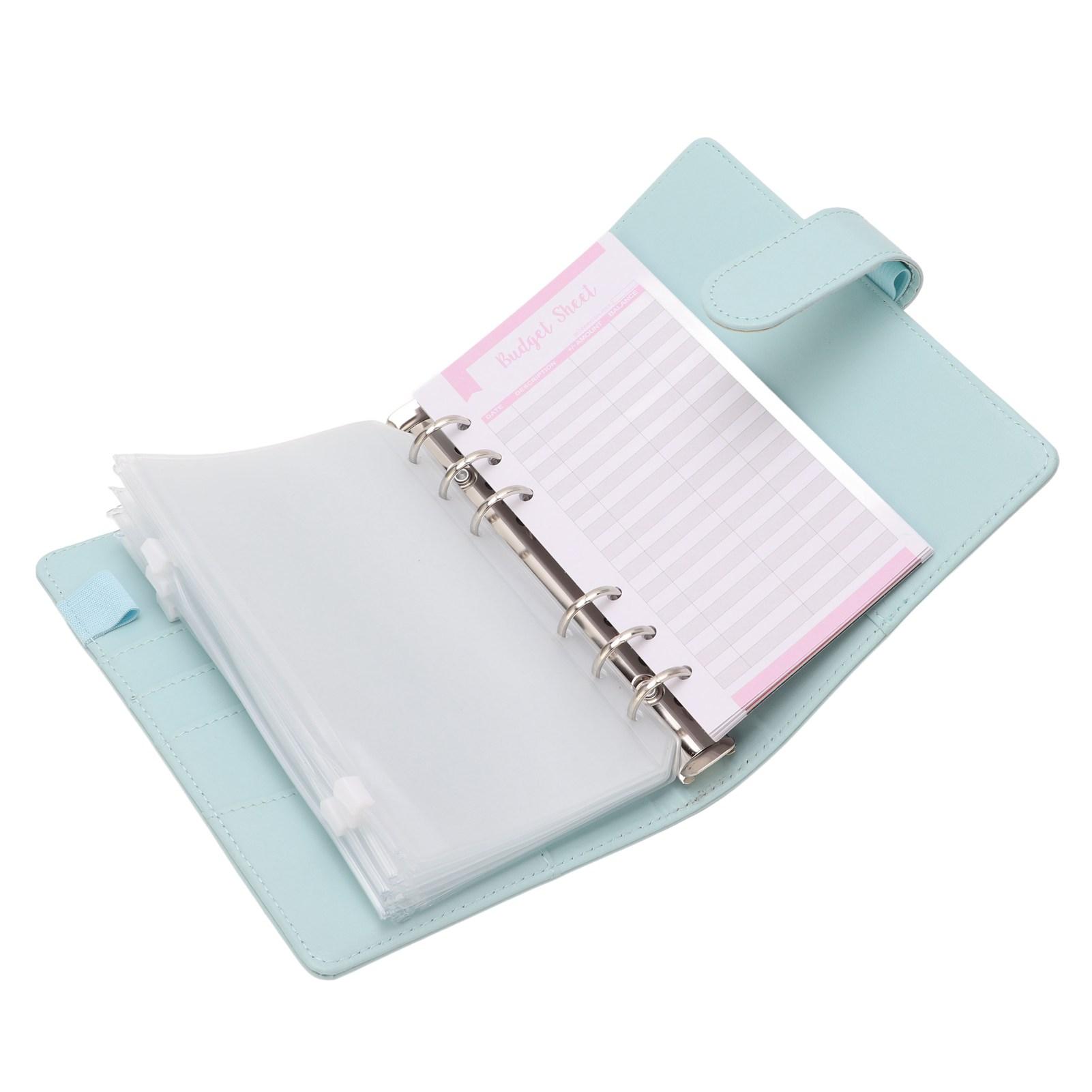 Budget Planer A6 6 Löcher PU Leder Notizbuch Binder 12 Stück Budgetblatt 8 Stück Transparente Reißverschlussbeutel blau von Joom DACH
