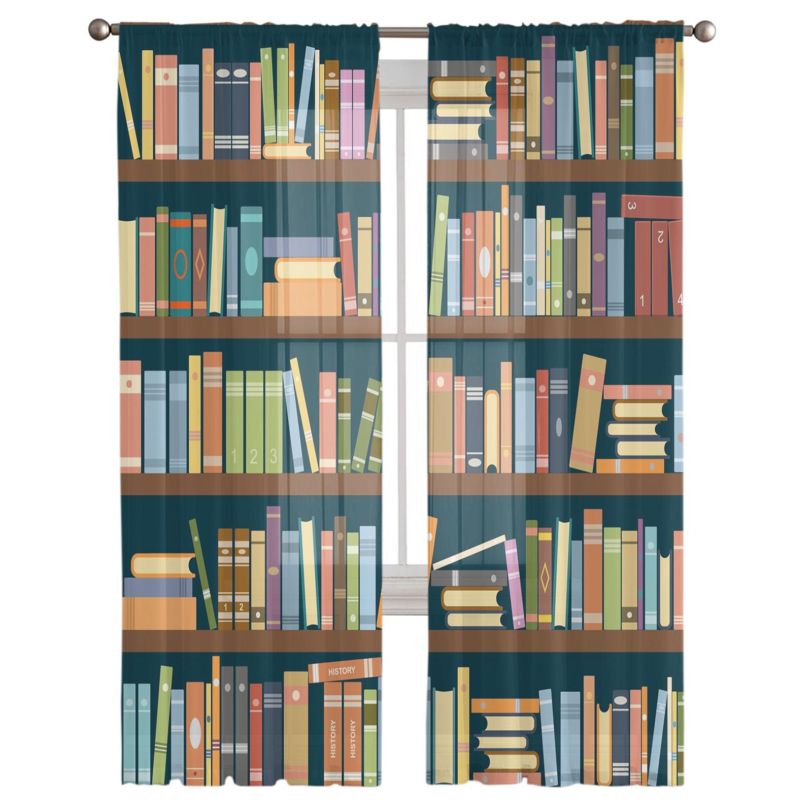 Bücherregal Bibliothek Buch Gardinen Wohnzimmer Fenster Tüll Vorhänge für Schlafzimmer Küche Home Dekoration Voile Vorhänge W135 x H215cm x2 von Joom DACH