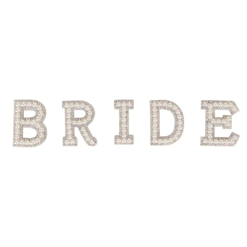 Bügelbild Buchstaben BRIDE Design Aufnäher Glitzernde Perlen Strass Applikation Patch für Kleidung von Joom DACH